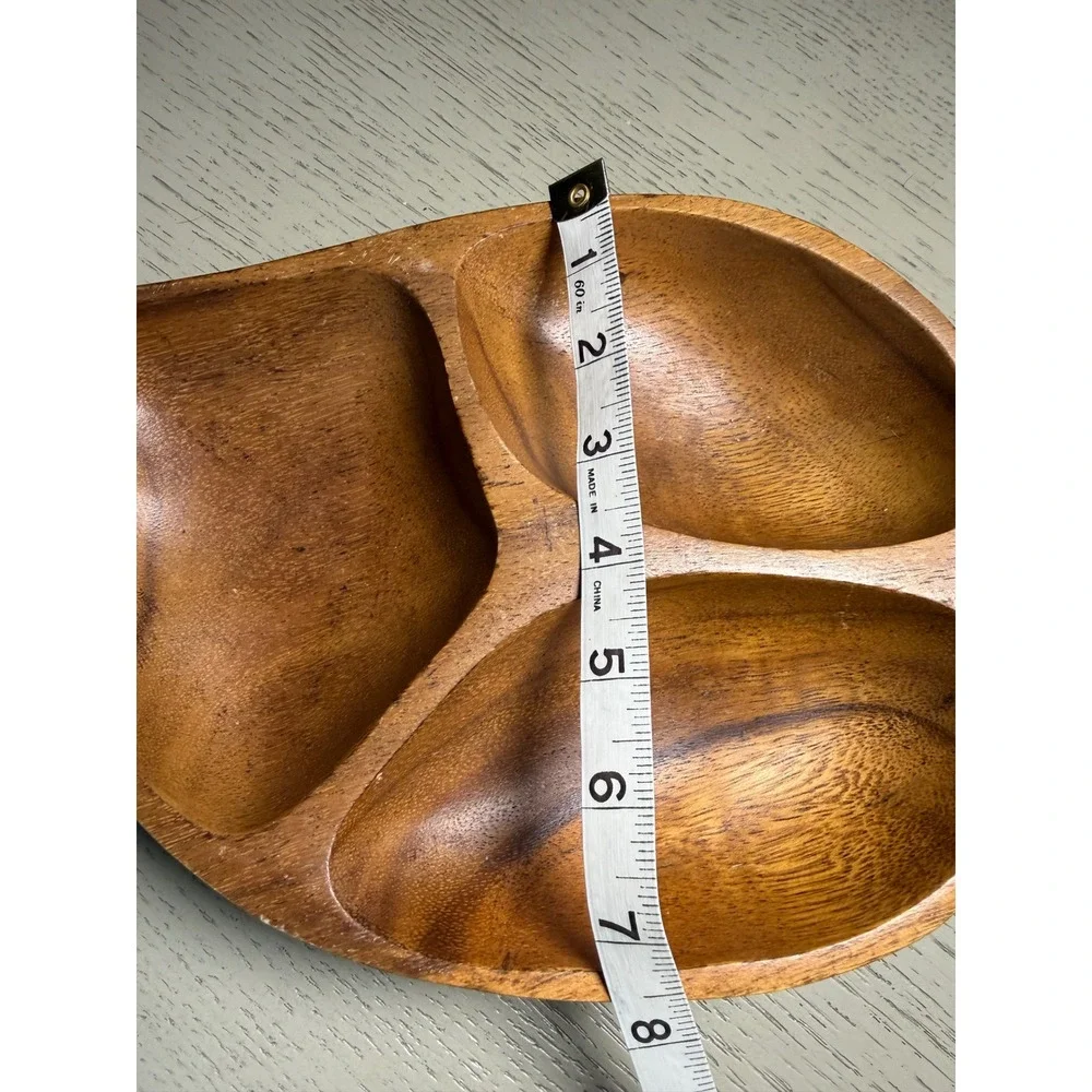 Vintage Monkey Pod Wood Leaf Serving Tray 3 Compartment Nut Candy Dish